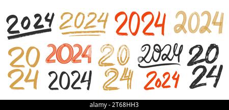 Happy new year 2024 set design elements collection Stock Vector