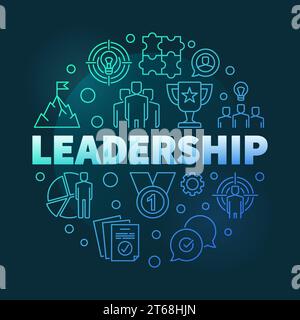 Vector Leadership round colorful linear illustration on dark background Stock Vector