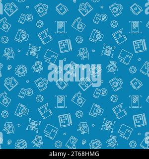Vector App Development blue seamless pattern or background in thin line style Stock Vector