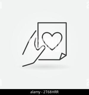 Document with Heart in Hand vector concept icon or symbol in thin line style Stock Vector