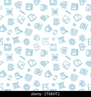 Mobile app development vector seamless pattern or background in thin line style Stock Vector