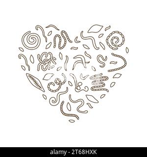 Helminths Heart outline Banner - Intestinal Worms concept vector minimal illustration Stock Vector