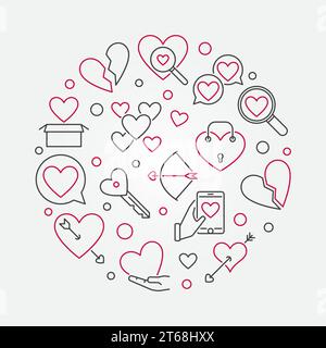 Broken love vector round illustration in thin line style Stock Vector