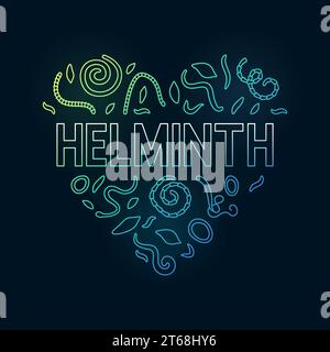 Helminth vector concept heart-shaped colorful banner - Modern illustration with Tapeworms, Nematodes, Pinworms linear signs on dark background Stock Vector