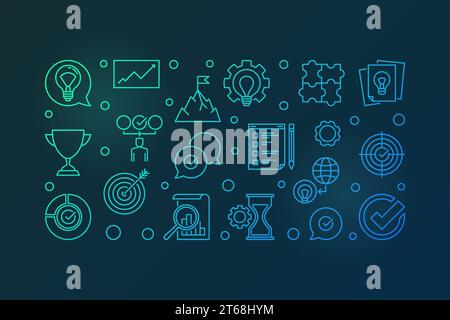 Business Values colorful horizontal outline banner or illustration on dark background Stock Vector