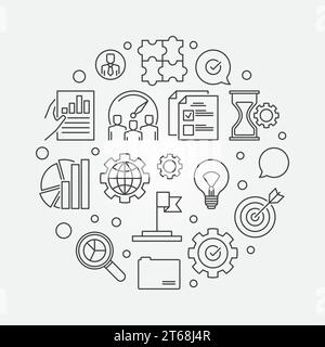 Company core values vector circular concept minimal illustration in thin line style Stock Vector