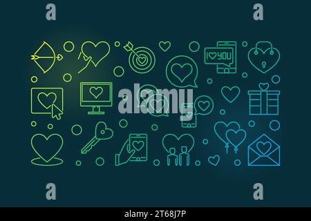 Love and Interpersonal Relationship vector outline colorful illustration or banner on dark background Stock Vector