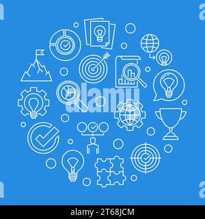 Business Values vector concept round outline illustration on blue background Stock Vector