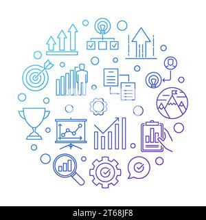 Business success circular vector colored illustration in outline style on white background Stock Vector