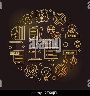 Vector Mission Statement round golden outline illustration on dark background Stock Vector
