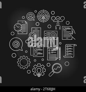 Business Action Plan vector round silver outline illustration on dark background Stock Vector