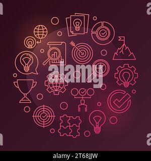 Business Values vector round colored linear illustration on dark red background Stock Vector