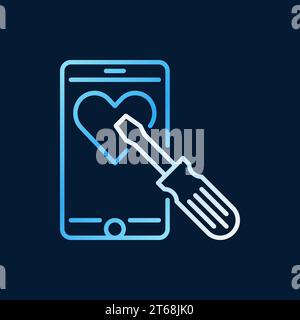 Smartphone with screwdriver vector colored icon or symbol in outline style on dark background Stock Vector