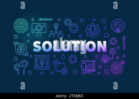 Solution vector colored banner or illustration in thin line style on dark background Stock Vector