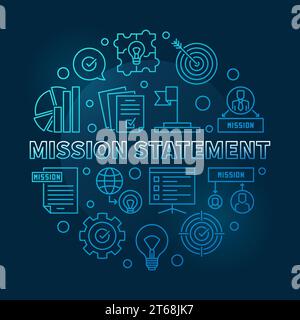 Mission Statement vector round blue outline illustration on dark background Stock Vector