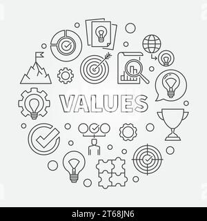 Values vector round concept minimal outline illustration Stock Vector
