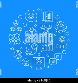 Vector Business Consulting round concept illustration in outline style on blue background Stock Vector