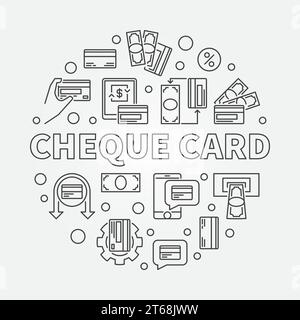 Cheque Card vector concept round simple illustration in thin line style Stock Vector