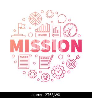 Mission creative outline illustration. Vector word MISSION and business icons in circle shape Stock Vector