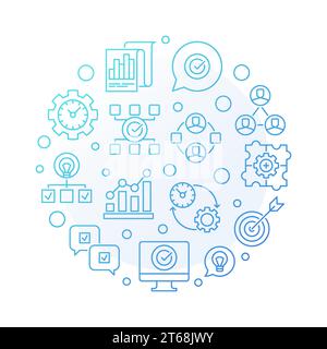 Vector Business Consulting round blue outline illustration on white background Stock Vector