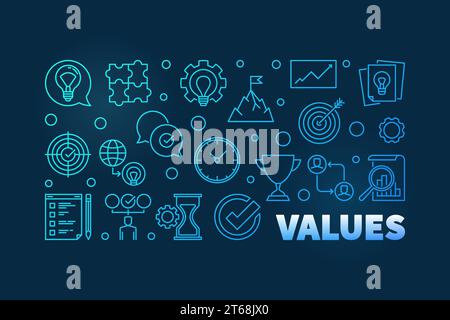 Values blue horizontal thin line banner or illustration on dark background Stock Vector