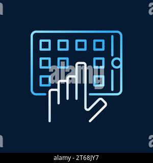 Hand with digital tablet vector colorful icon or symbol in linear style on dark background Stock Vector