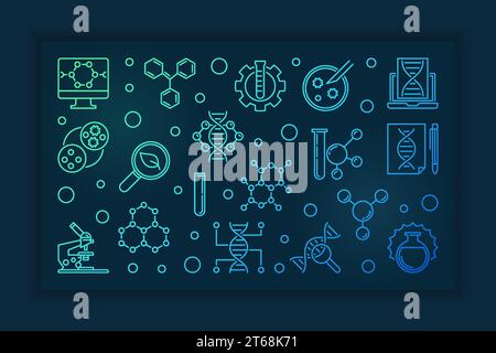 Biological Engineering outline colorful banner. Bioengineering horizontal linear illustration on dark background Stock Vector