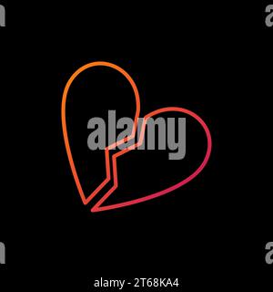 Broken Heart vector colorful concept icon or logo element in outline style on dark background Stock Vector