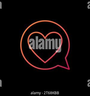 Heart in round Speech Bubble vector colorful outline icon. Love Message concept symbol in thin line style on dark background Stock Vector