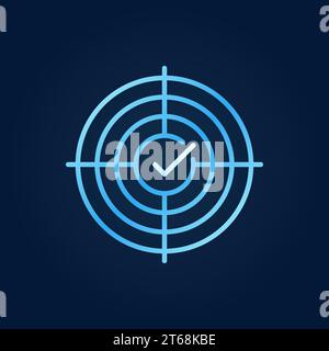 Crosshair with tick vector blue thin line icon or logo element on dark background Stock Vector