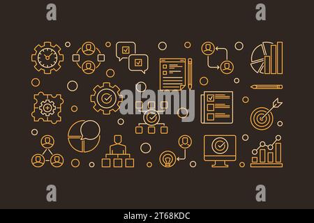 Business Consulting horizontal illustration in outline style. Vector creative banner in thin line style Stock Vector