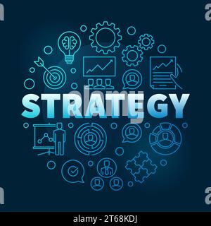 Vector Strategy round blue outline illustration on dark background Stock Vector