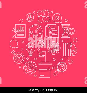 Vector core values circular concept minimal illustration in thin line style on red background Stock Vector