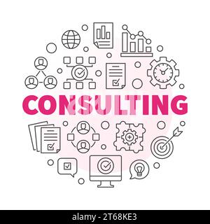 Consulting vector round concept minimal business illustration in thin line style Stock Vector