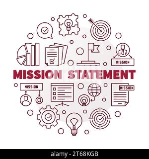 Vector Mission Statement round red minimal illustration in thin line style Stock Vector