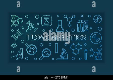 I Love Genetics vector colored outline horizontal illustration on dark background Stock Vector