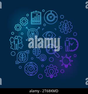 Vision Statement vector blue illustration. Business Vision round outline design on dark background Stock Vector