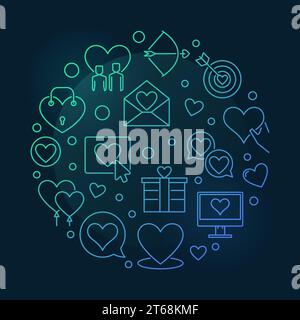 Love and Interpersonal Relationship vector round colored linear illustration on dark background Stock Vector