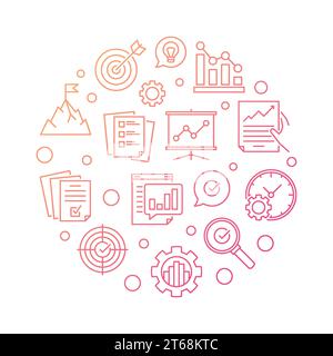 Business Goals and Objectives vector round red outline illustration on white background Stock Vector