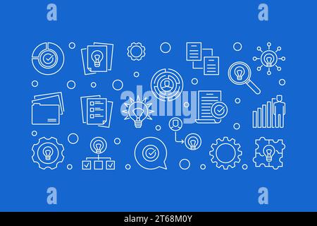 Business Ideas vector horizontal creative illustration in outline style on blue background Stock Vector