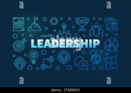 Leadership concept blue banner or illustration in thin line style on dark background Stock Vector