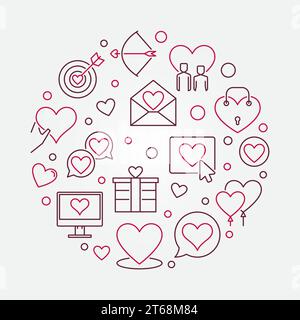Love and Interpersonal Relationship vector round illustration in thin line style Stock Vector