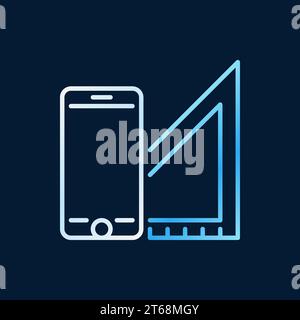 Smartphone with ruler vector colorful icon or sign in outline style on dark background Stock Vector