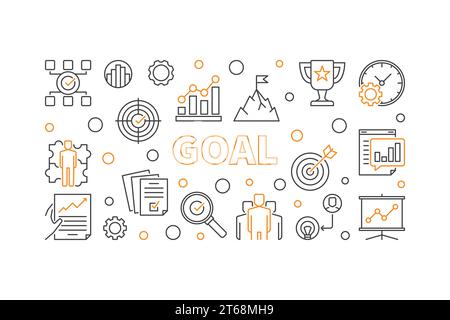 Goal concept creative horizontal banner. Vector business illustration in thin line style Stock Vector