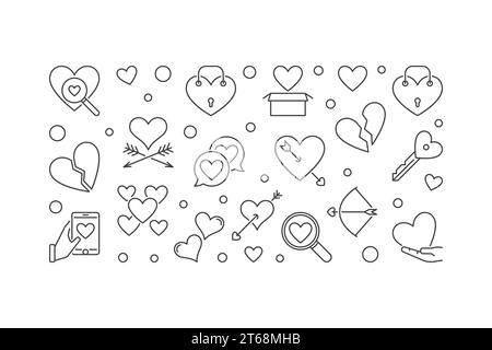 Broken love vector horizontal simple illustration or banner in thin line style Stock Vector