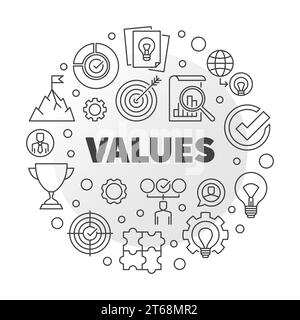 Business Values vector round concept minimal outline illustration Stock Vector