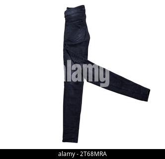 Black slim denim isolated over white, black jeans close up Stock Photo