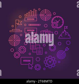 Business and Mission vector colorful round outline illustration on dark background Stock Vector