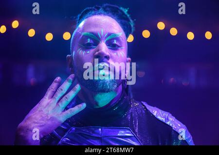 London, UK. 09th Nov, 2023. Lj Marles with his tension strap artistry. Olivier Award winning cabaret La Clique returns to the West End at Underbelly's Spiegeltent in Leicester Square until January 6th, 2024. Credit: Imageplotter/Alamy Live News Stock Photo