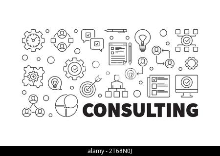 Vector Consulting horizontal banner or illustration in thin line style Stock Vector